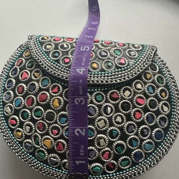 Ramla Handmade Mosaic Tile Convertible Clutch/Crossbody Bag Silver Rainbow NWOT - Picture 12 of 12